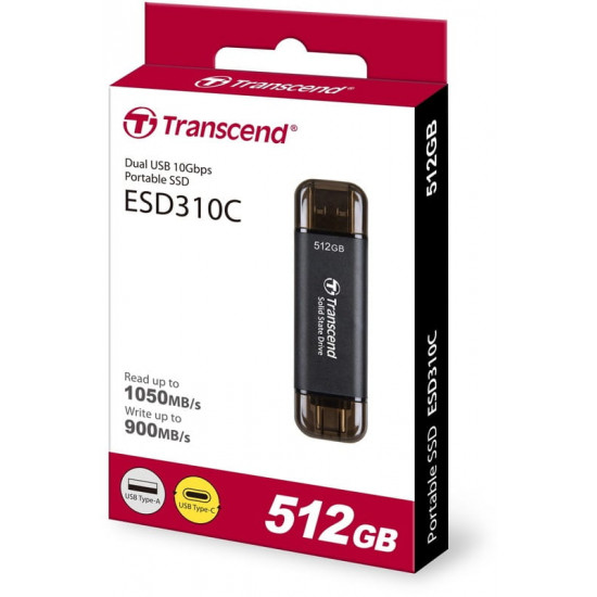 Накопичувач зовнішній SSD USB 3.1 Gen 2 Type-A/Type-C 512GB Transcend ESD310 Black (TS512GESD310C)