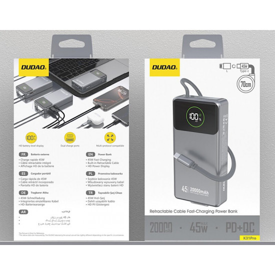 Універсальна мобільна батарея Dudao K31 Pro 20000mAh 45W Black (6977196682010)