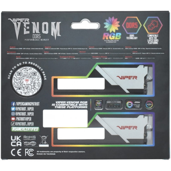Модуль пам`яті DDR5 2x16GB/7200 Patriot Viper Venom RGB (PVVR532G720C34K)