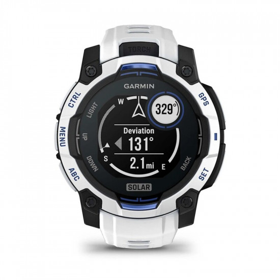 Смарт-годинник Garmin Instinct 3 45mm Solar Whitestone with Whitestone/Bolt Blue Silicone Band (010-02934-03)