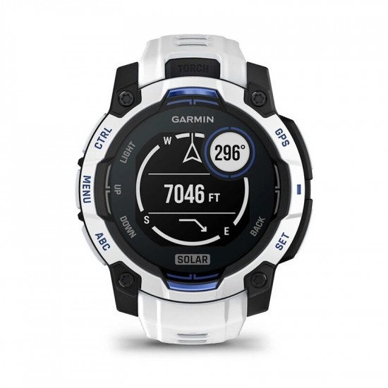 Смарт-годинник Garmin Instinct 3 45mm Solar Whitestone with Whitestone/Bolt Blue Silicone Band (010-02934-03)