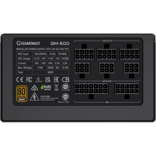 Блок живлення GameMax GM-600 Modular 600W Black