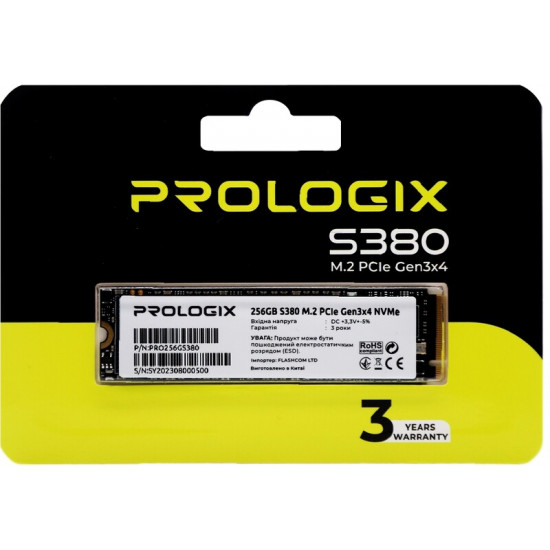 Накопичувач SSD  256GB Prologix S380 M.2 2280 PCIe 3.0 x4 NVMe 3D TLC (PRO256GS380)