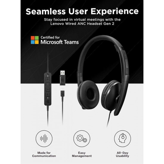 Гарнiтура Lenovo Wired ANC Headset Black (4XD1M45627)