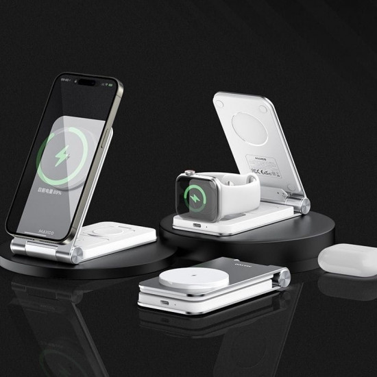 Бездротовий зарядний пристрій Maxco Wireless Charger 3-in-1 15W Grey (MW08)