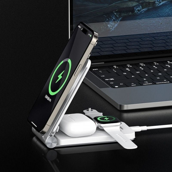 Бездротовий зарядний пристрій Maxco Wireless Charger 3-in-1 15W Grey (MW08)