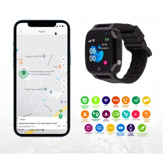 Дитячий смарт-годинник AmiGo GO008 Milky GPS WiFi Black