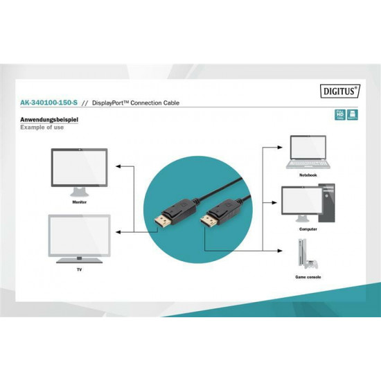 Кабель Digitus DisplayPort - DisplayPort (M/M), 15 м, Black (AK-340100-150-S)