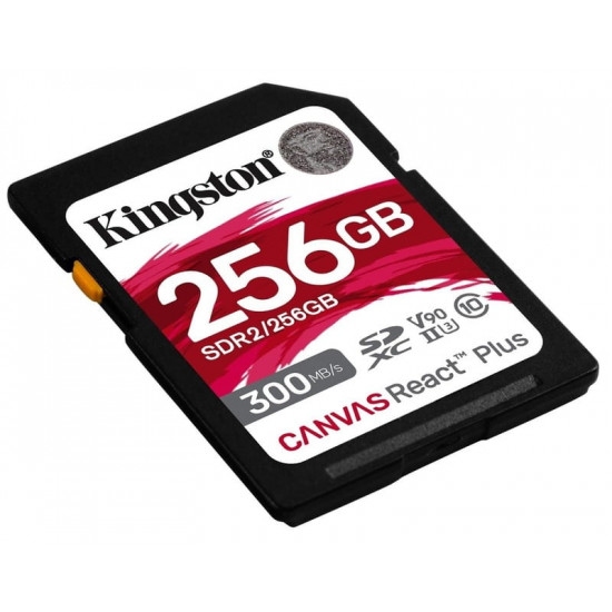 Карта пам`яті SD  256GB UHS-II U3 Class 10 Kingston Canvas React Plus R300/W260MB/s (SDR2/256GB)