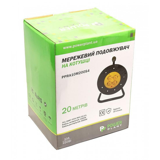 Подовжувач на котушці PowerPlant JY-2002/20 (PPRA10M200S4) 4 розетки, 20 м, чорно-жовтий