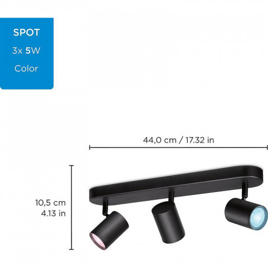 Світильник точковий накладний розумний WiZ Imageo Spots 3х5W 2200-6500K RGB Wi-Fi Black (929002659201)
