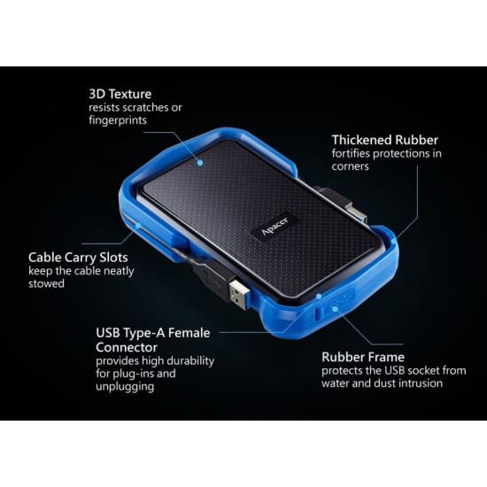 Зовнішній жорсткий диск 2.5" USB 2.0TB Apacer AC631 Black/Blue (AP2TBAC631U-1)