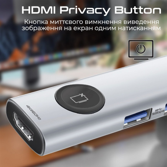 USB-хаб Promate ComandHub-Lite USB Type-C Grey
