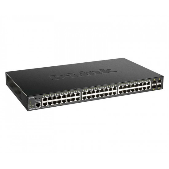 Комутатор D-Link DGS-1250-52XMP (48x1GE PoE, 4xSFP+, max PoE 370W, Smart)