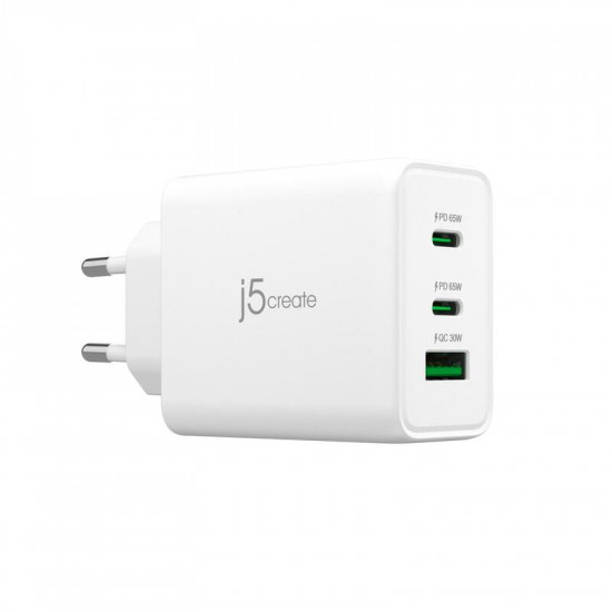 Мережевий зарядний пристрій J5create GaN USB-C 65W White (JUP3365E-EN)
