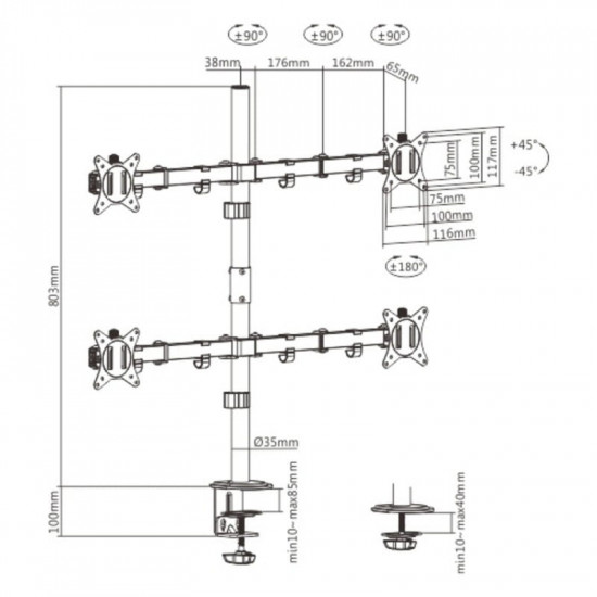 Настільне кріплення для монітора Brateck LDT66-C048 17-32" Black (VESA100х100)