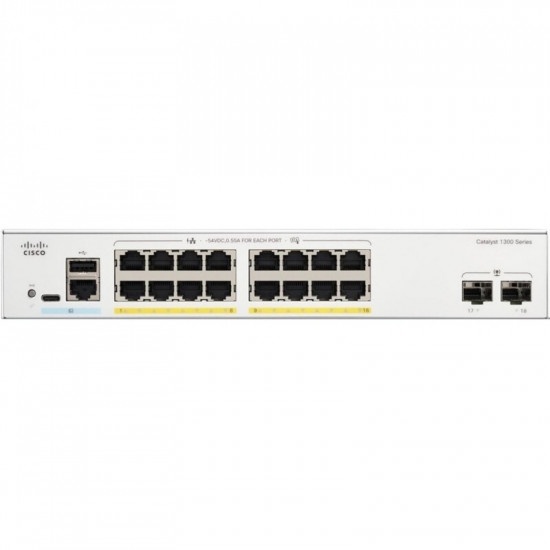 Комутатор Cisco Catalyst C1300-16P-2G (16хGE PoE, 2xGE SFP, 120 Вт, USB, керований)