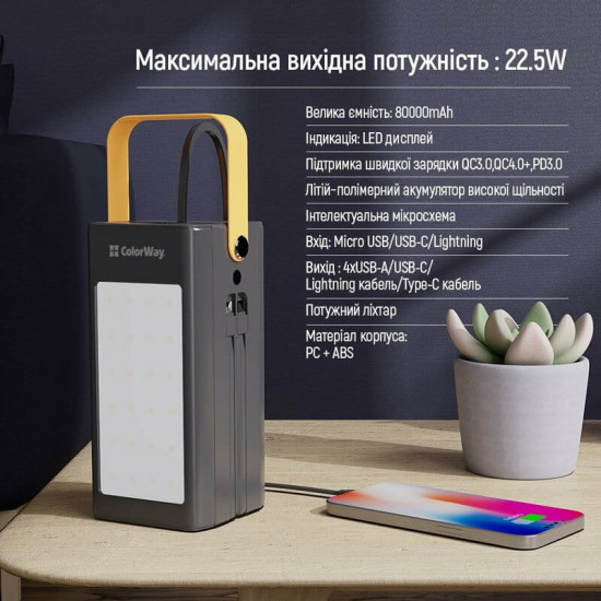 Універсальна мобільна батарея ColorWay LCD/Lamp 80000mAh Black (CW-PB800LPA8BK-PDD)