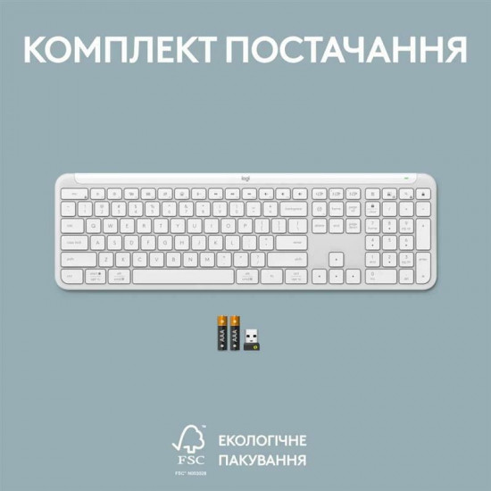 Клавiатура бездротова Logitech Signature Slim K950 US OffWhite USB (920-012466)