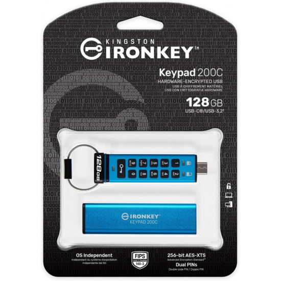 Флеш-накопичувач USB3.2 128GB Kingston IronKey Keypad 200 Type-C Blue (IKKP200C/128GB)
