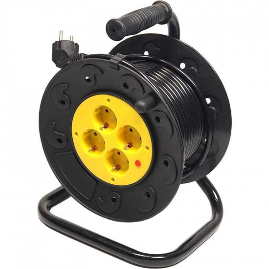 Подовжувач на котушці PowerPlant JY-2002/50 (PPRA10M500S4) 4 розетки, 50 м, чорний/жовтий