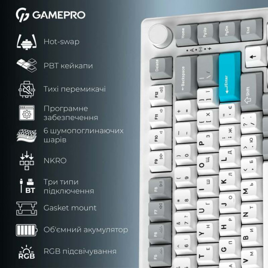 Клавіатура бездротова GamePro Asgard Yord Keychron Super Red Switch White (MK266WH)