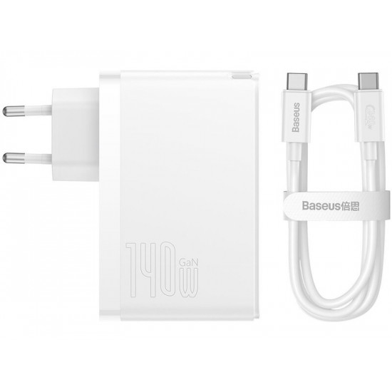 Мережевий зарядний пристрій Baseus GaN5 Pro (3USB, 5A) 140W White (CCGP100202) + кабель Type-C to Type-C