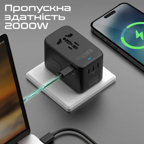 Зарядний пристрій Promate TripMate-GaN100 100W Black