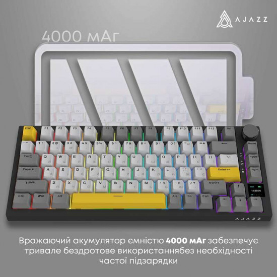 Клавіатура бездротова Ajazz AK820 Pro Flying Fish Switch Black RGB With Screen (AK820PRO-FF-BGY)