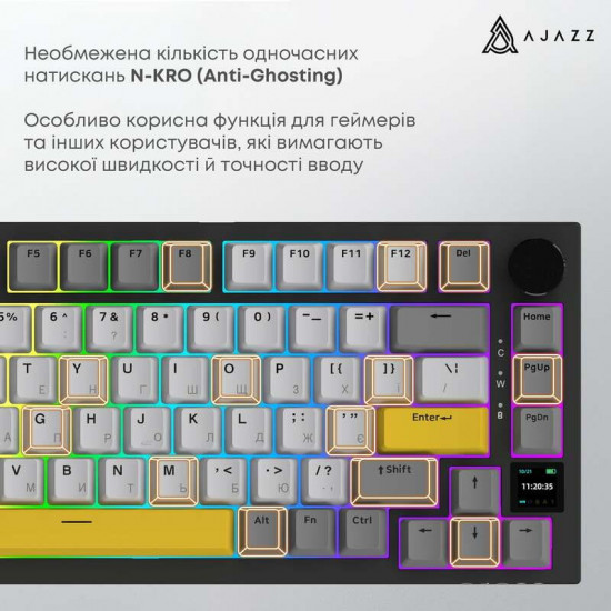 Клавіатура бездротова Ajazz AK820 Pro Flying Fish Switch Black RGB With Screen (AK820PRO-FF-BGY)