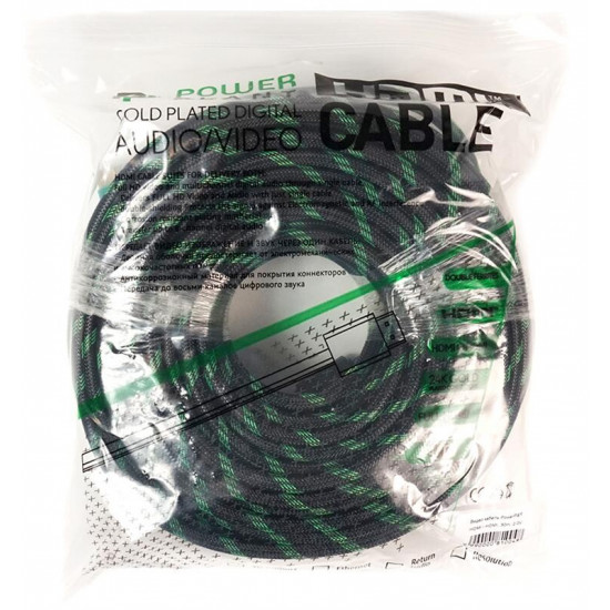 Кабель PowerPlant (KD00AS1297) HDMI-HDMI v2.0, 30м, Double ferrites, Black