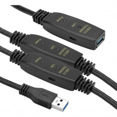Активний подовжувач PowerPlant USB - USB V 3.0 (M/F), 20 м, чорний (CA912865)