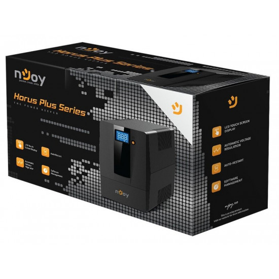 Джерело безперебійного живлення NJOY Horus Plus 600 (PWUP-LI060H1-AZ01B) Lin.int., AVR, 2 x евро, USB, LCD, пластик