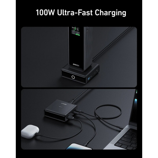 Мережевий зарядний пристрій Anker Prime 100W, 2xUSB-C, 1xUSB-A, Pogo pin Black (A1902311)