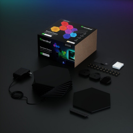 Розумна система освітлення Nanoleaf Shapes Ultra Black Hexagons Starter Kit, Apple HomeKit, 9 шт. (NL42-0102HX-9PK)