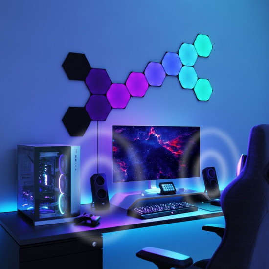 Розумна система освітлення Nanoleaf Shapes Ultra Black Hexagons Starter Kit, Apple HomeKit, 9 шт. (NL42-0102HX-9PK)