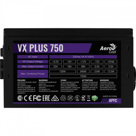 Блок живлення AeroCool VX Plus Stealth 750 (ACPN-VS75AEY.12) 750W