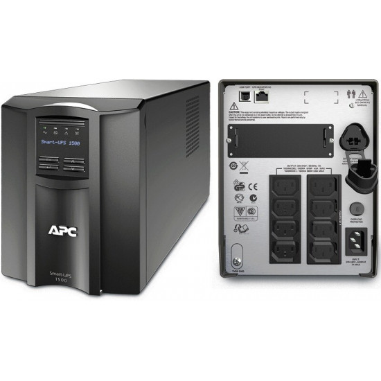 Джерело безперебійного живлення APC Smart-UPS 1500VA LCD, Lin.int., AVR, 8 х IEC, SmartSlot, USB, RJ-45, метал (SMT 1500I)