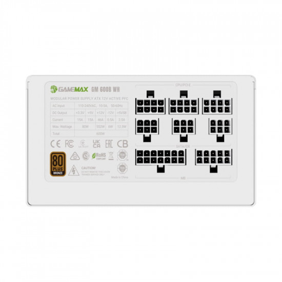 Блок живлення GameMax GM 600B Fully-modular New 600W White
