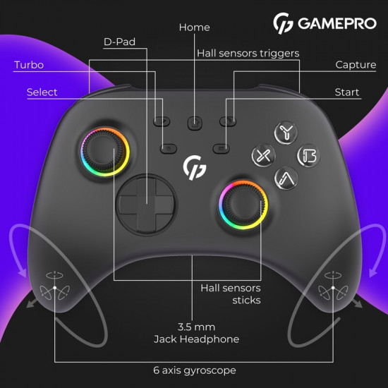 Геймпад GamePro із зарядною станцією GPX13BDOC Black