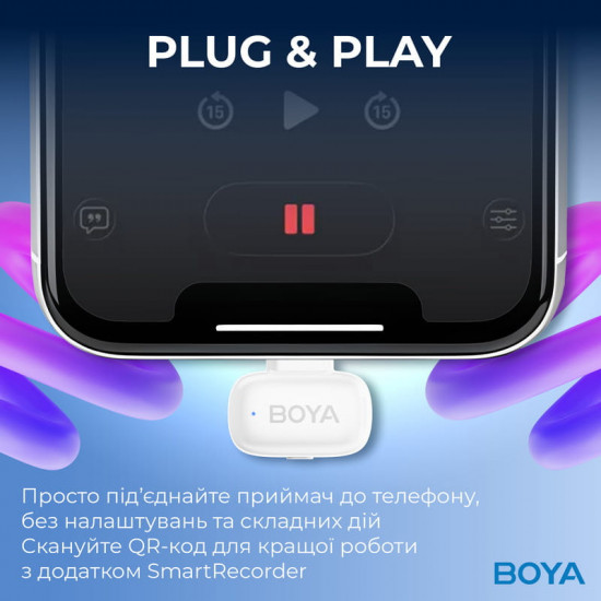 Мікрофон BOYA mini-13 Type-C/Lightning White