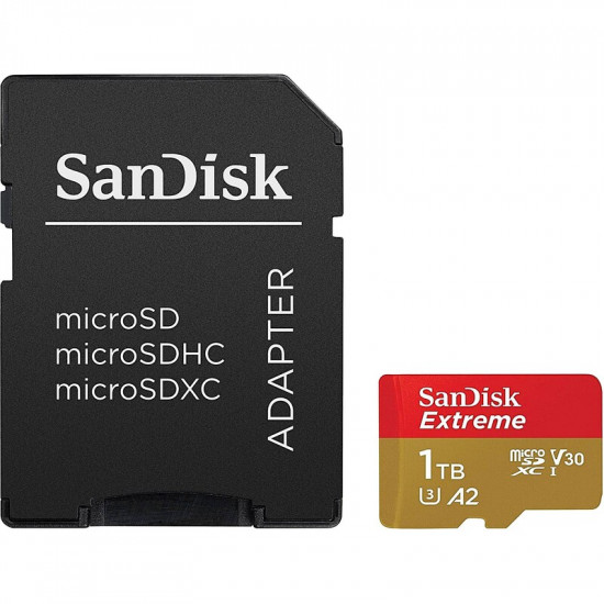 Карта пам`ятi MicroSDXC 1TB UHS-I Class 10 R190/W130MB/s SanDisk Extreme V30 A2 U3 + SD Adapter (SDSQXAV-1T00-GN6MA)
