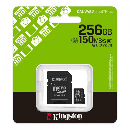 Карта пам`яті MicroSDXC 256GB UHS-I Class 10 Kingston Canvas Select Plus R150MB/s (SDCS3/256GBSP)