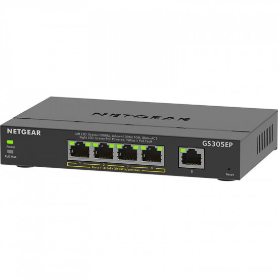 Комутатор Netgear GS305EP-100PES (4xGE PoE+, 1xGE, max PoE 63W, керований)