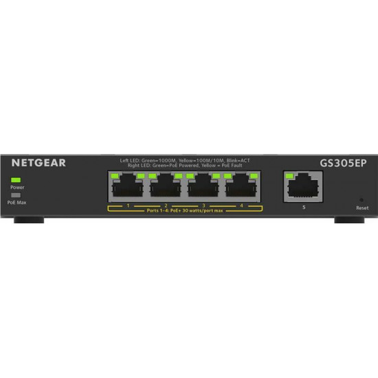 Комутатор Netgear GS305EP-100PES (4xGE PoE+, 1xGE, max PoE 63W, керований)