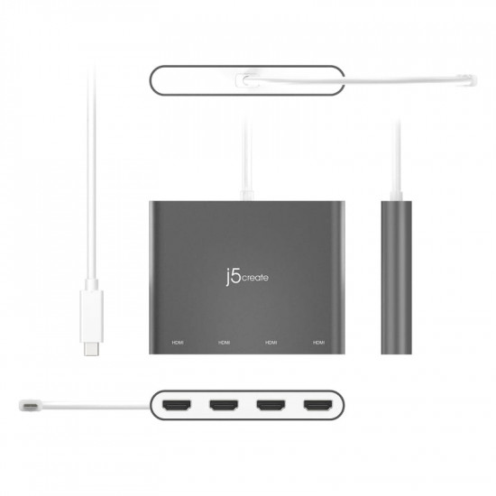 Адаптер J5create USB-A - 4 HDMI (M/F), Silver (JCA366-N)