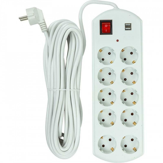 Фільтр живлення PowerPlant YS-N6065/10 (EX610563) 10 розеток, 2xUSB, 10 м, євростандарт, білий