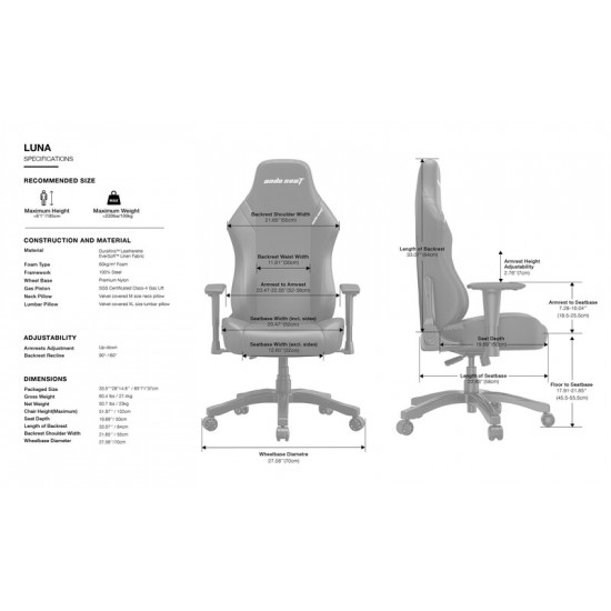 Крісло для геймерів Anda Seat Luna Size L Black (AD18-44-B-PV)