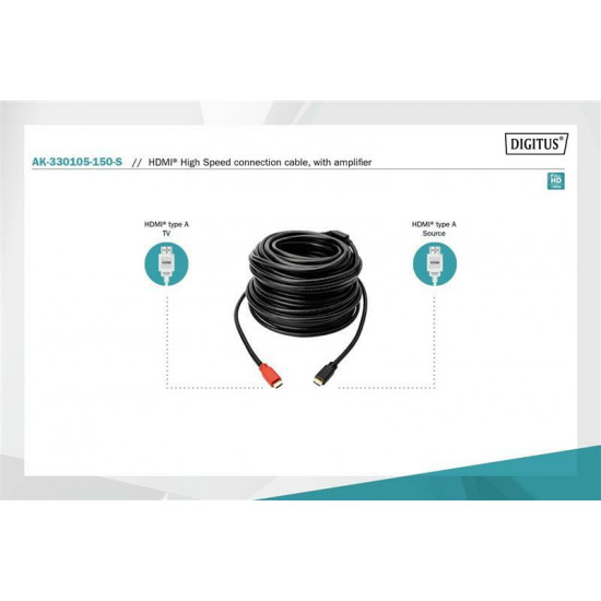 Кабель Digitus HDMI - HDMI (M/M), High Speed, 15 м, Black (AK-330105-150-S)