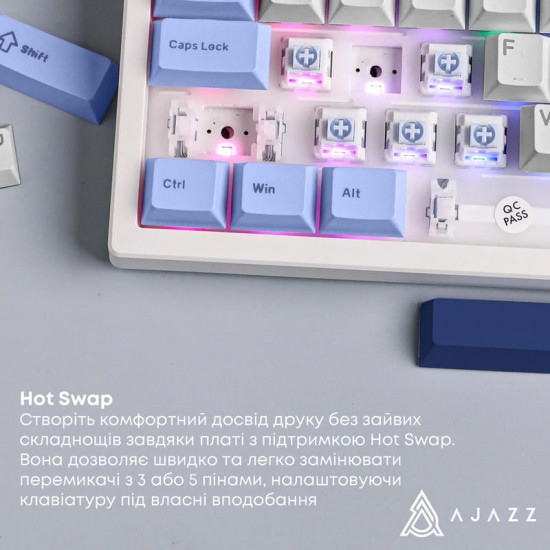Клавіатура Ajazz AK870 V2 Flying Fish Switch White USB-C (AK870-V2-FF-BWB)